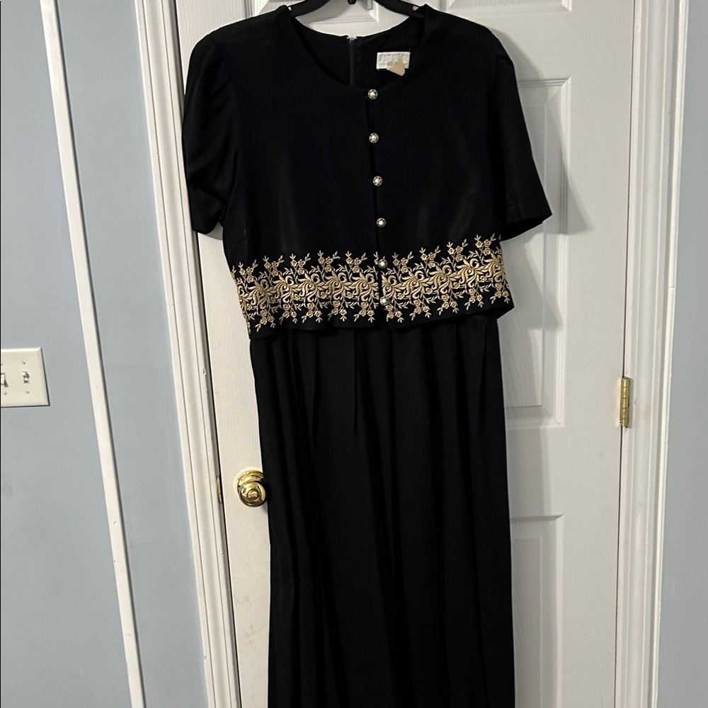 Studio C Black Maxi Dress with Gold Embroidery size 22